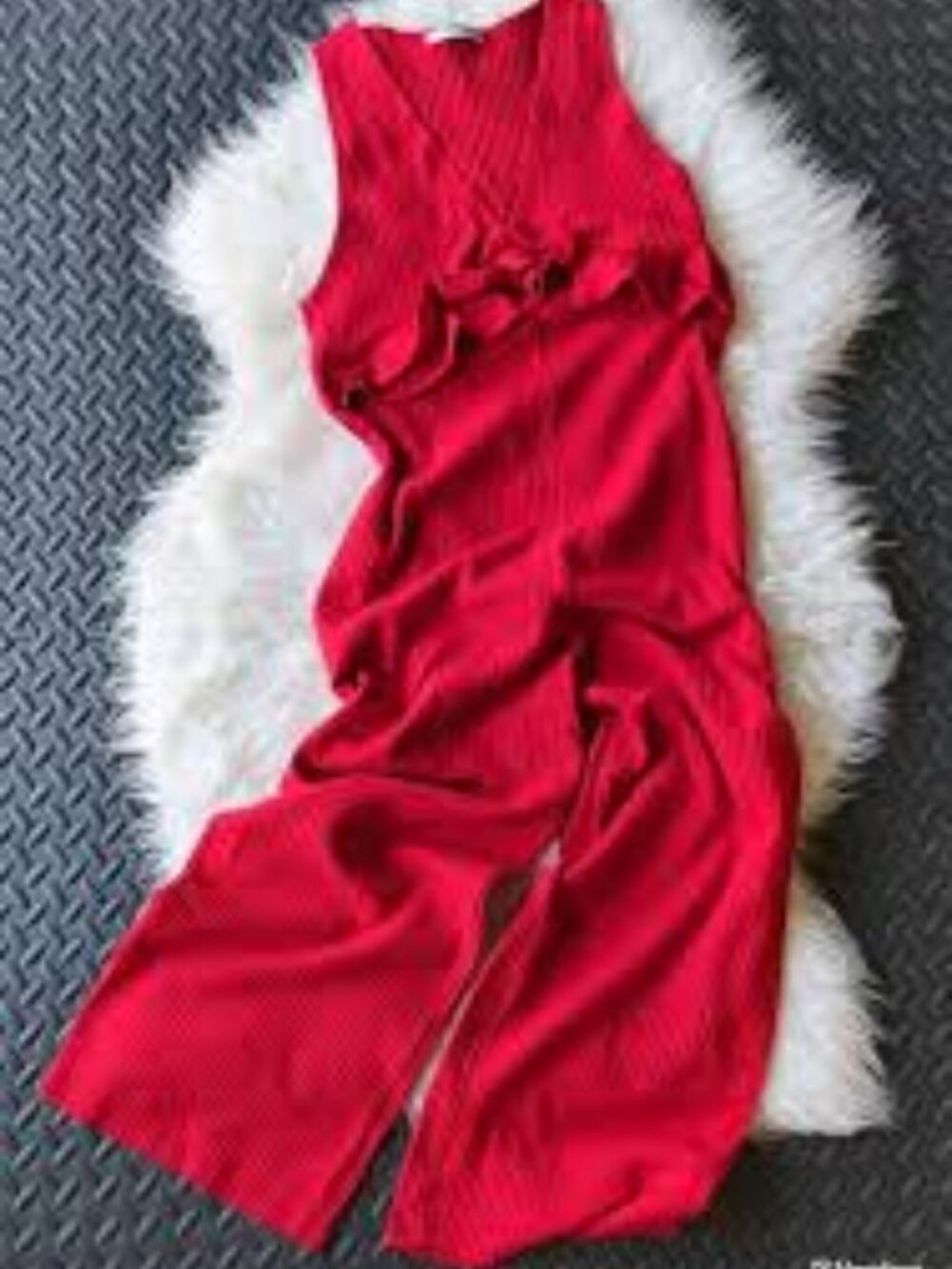 Zara Red Ribbed Jumpsuit with Ruffles - Picture 7 of 8